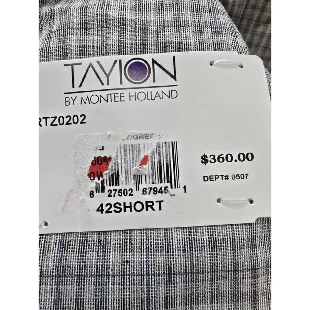 Tayion Collection Regular-Fit Suit Jacket Men's 42S Grey Green Plaid Long Sleeve